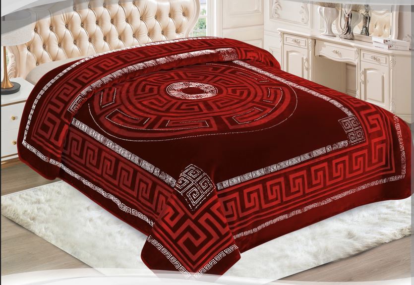 Gümüş çizgili İpek yün battaniye Bordo 200x240