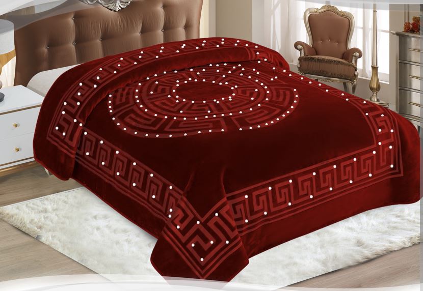 Wolldecke Zara mit Diamantsteinen Bordeaux 200 x 240 cm