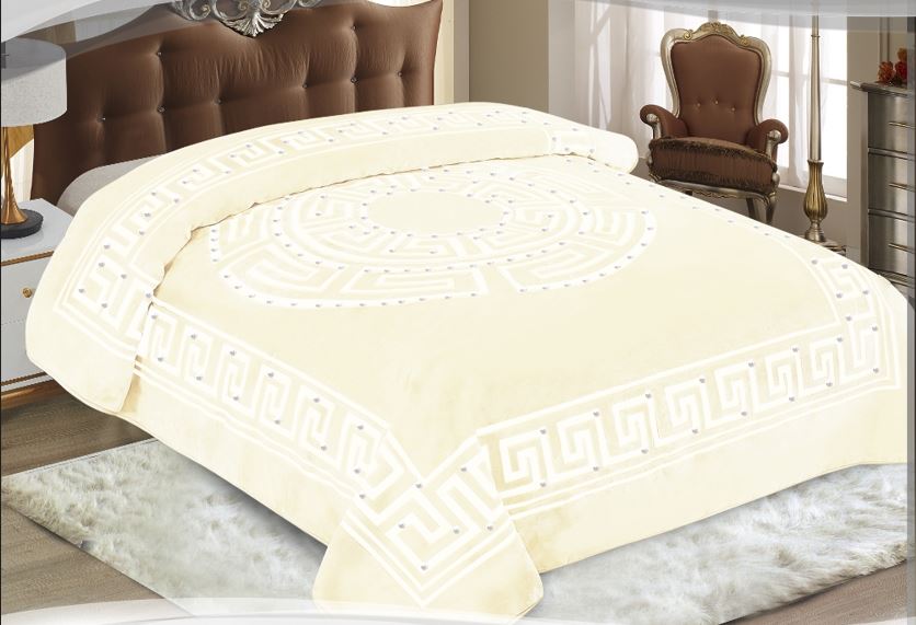 Wolldecke Zara mit Diamantsteinen Creme 200 x 240 cm